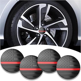 4PCS American Flag Car Wheel Center Caps Sticker,Wheel Hub Caps Sticker Compatible with 56mm/2.2 Inch Wheel Hub Caps,Automotive Exterior Accessories Center Caps for Rims Car Decorations (Black & Red)