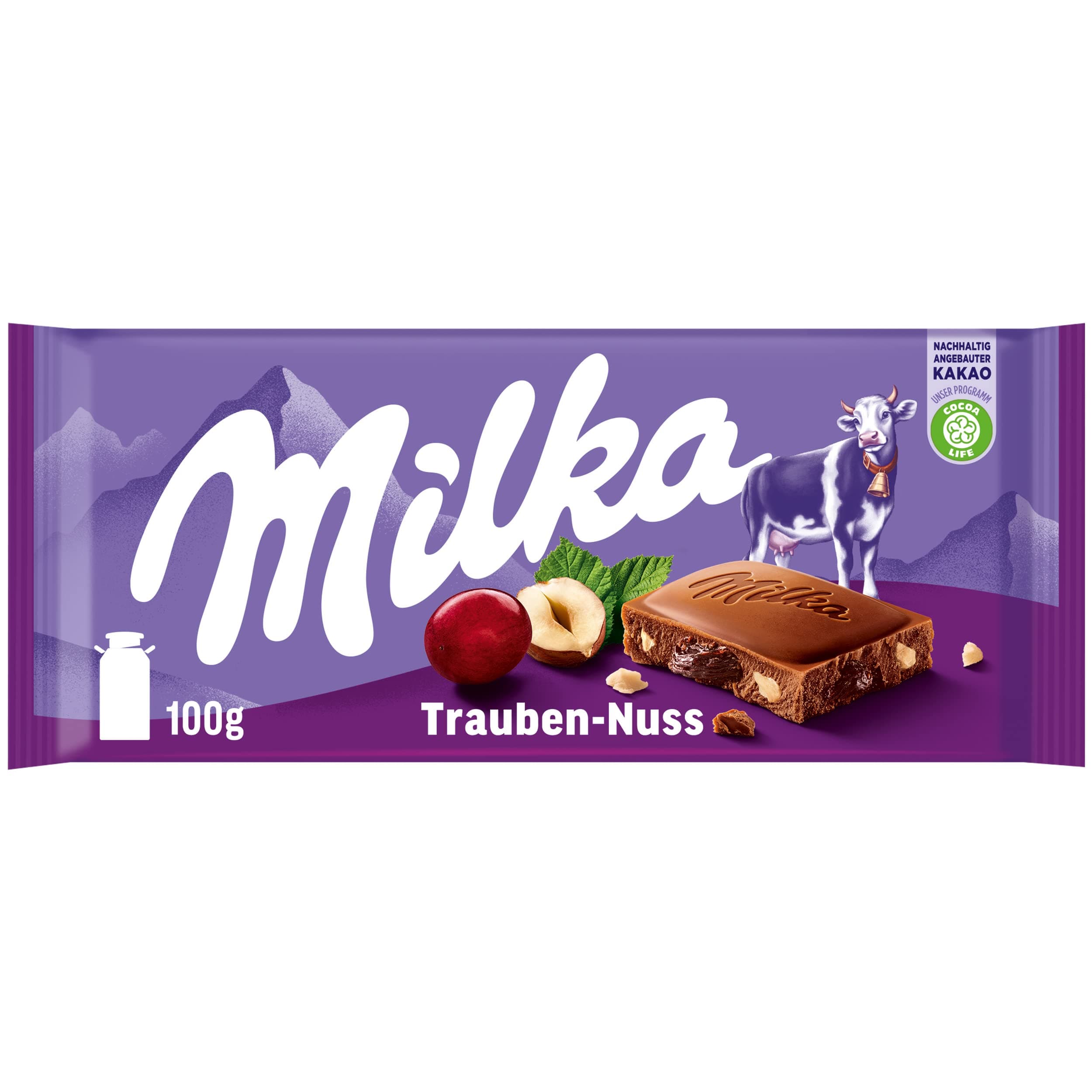 Milka Raisin and Hazelnut Chocolate Bar, 100 g