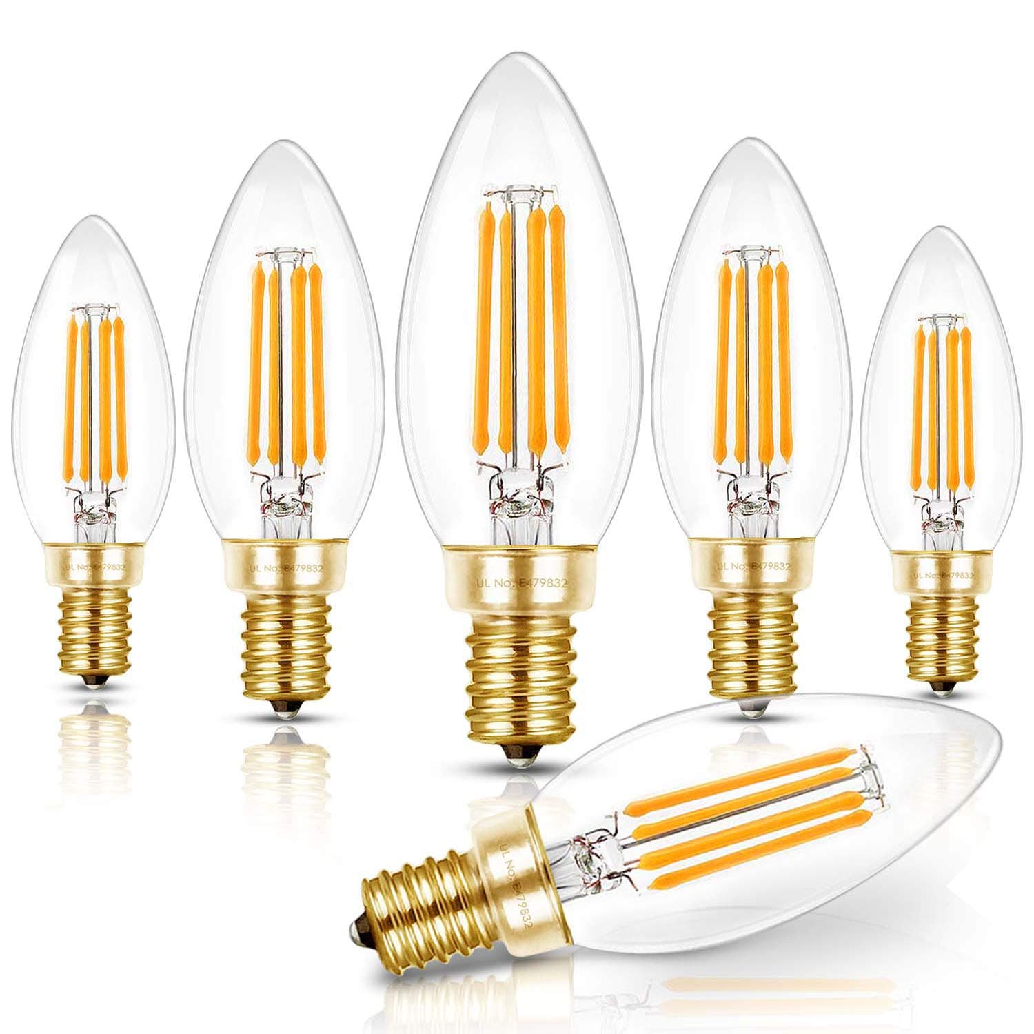 Hizashi E12 LED Bulb Dimmable 40W Equivalent, Candelabra Light Bulbs 90+CRI 4W Soft White 2700K 450LM B10 LED Candle Bulb with Candelabra Base, UL Listed, 6 Pack