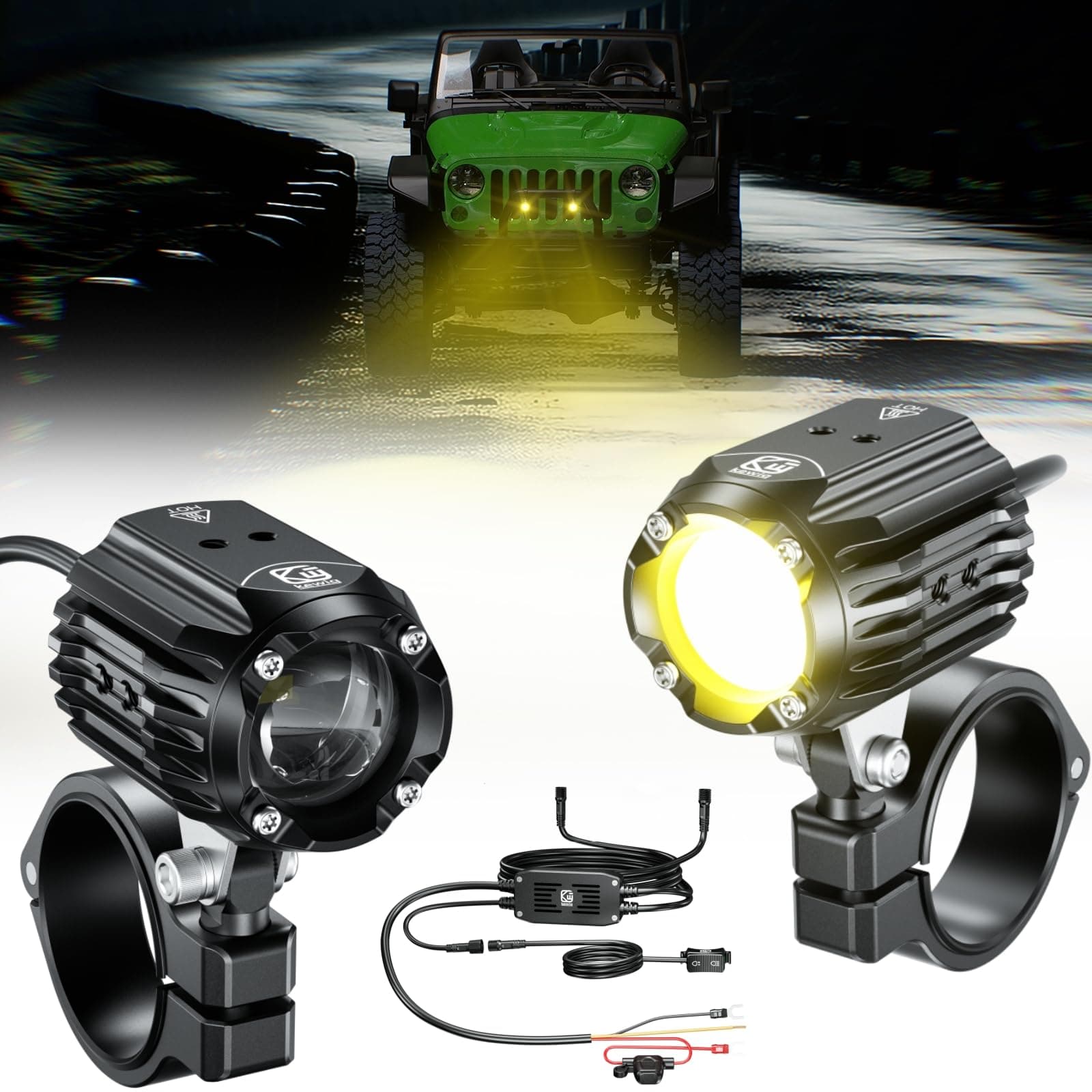 Kewig LED Dig & Off Road Light - 60W 5000LM White/Amber Combo Beam Spotlights with Mounting Brackets for Trucks, Jeep, ATV, UTV, Motorcycle