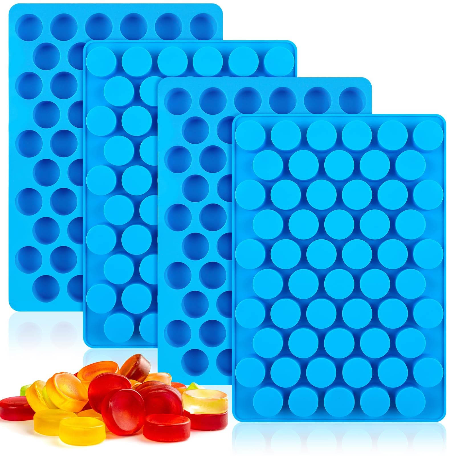 Round Candy Molds, Silicone Snack Molds for Hard Candy Gummy Chocolate Jello, 4 Pcs, 220 Cavities