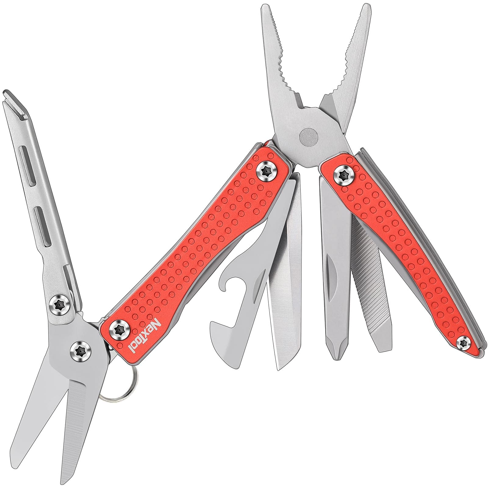 EDC Keychain Multitool, 10 in 1 Mini Pocket Knife Multi Tool with Needlenose Pliers, Scissors, Mini Useful Cool Gadgets for Men, Father's Day Gifts from Daughter-Red