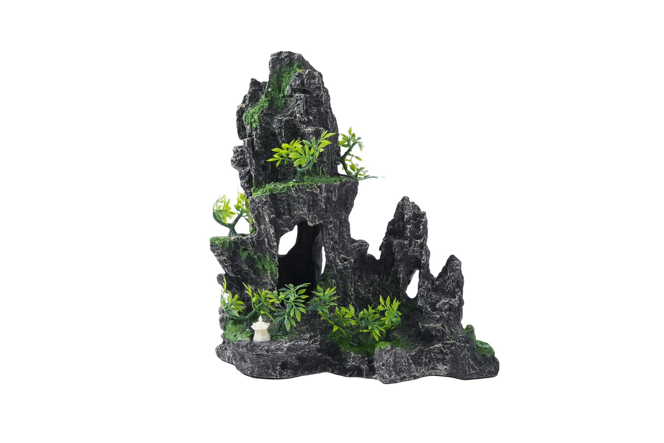 Large Fish Tank Decorations - Mountain View Aquarium Ornament with Tree House Cave Bridge,Resin, 10.24x9.45x5.12 inches, C
