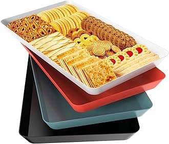 WOWBOX 4 pcs Serving Tray for Entertaining, Serving Platters for Snacks, Fruit, Cookies, Dessert, Reusable Plastic Trays for Serving Food, (White, Black, Green, Red)