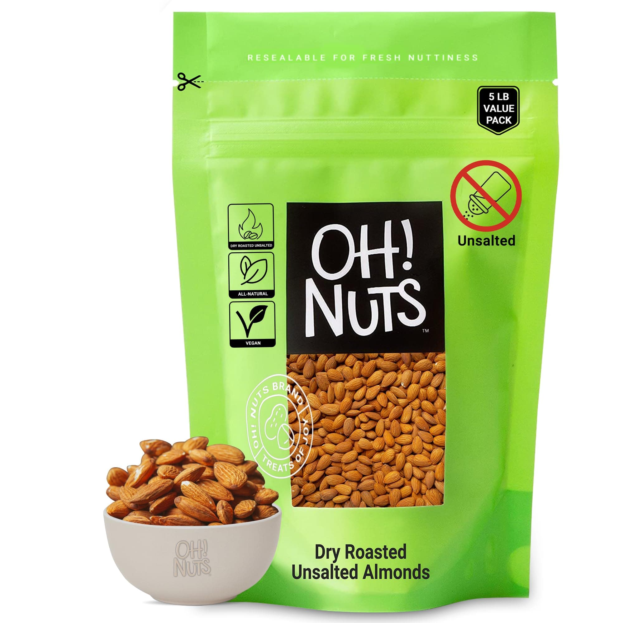 Almonds - Dry Roasted Unsalted Almonds - 5 lb - No Salt, No Oil All-Natural Protein - Packed in New York Zip-Seal Bag for Exceptional Freshness