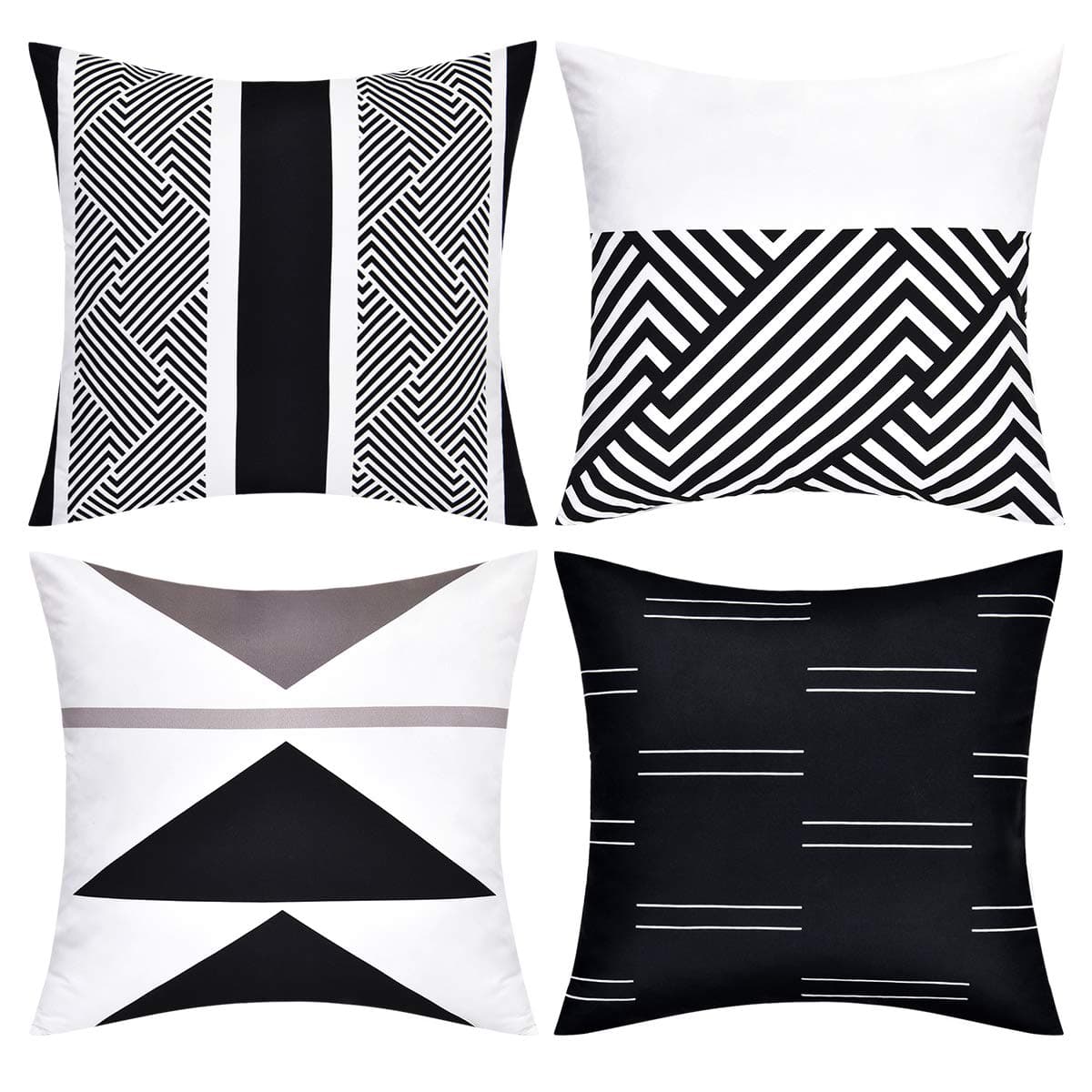 VERTKREA Throw Pillow Covers Modern Geometric Pillowcase Set of 4 Throw Cushion Cover for Bed Couch Sofa Office Decor, 18 × 18 Inches, Black and White