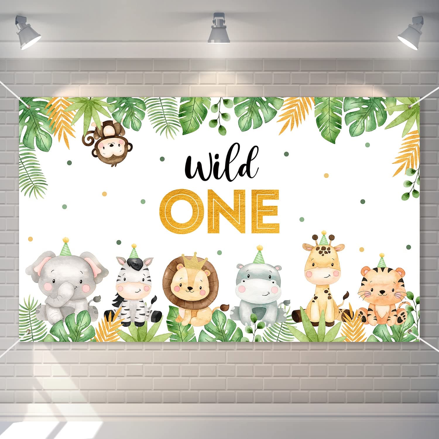 Wild One Birthday Decorations Backdrop Banner 180 x 110 cm 1st Birthday Banner Safari Party Decorations for Boys Jungle ONE Backdrop Sage Green Jungle Animal Party Supplies for Kids