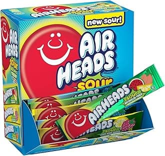 Airheads Sour Bars, Variety Box, Sour Watermelon Punch, Blue Blast and Lemon Berry Squeeze Flavour, 60 Individually Wrapped Full Size Bars
