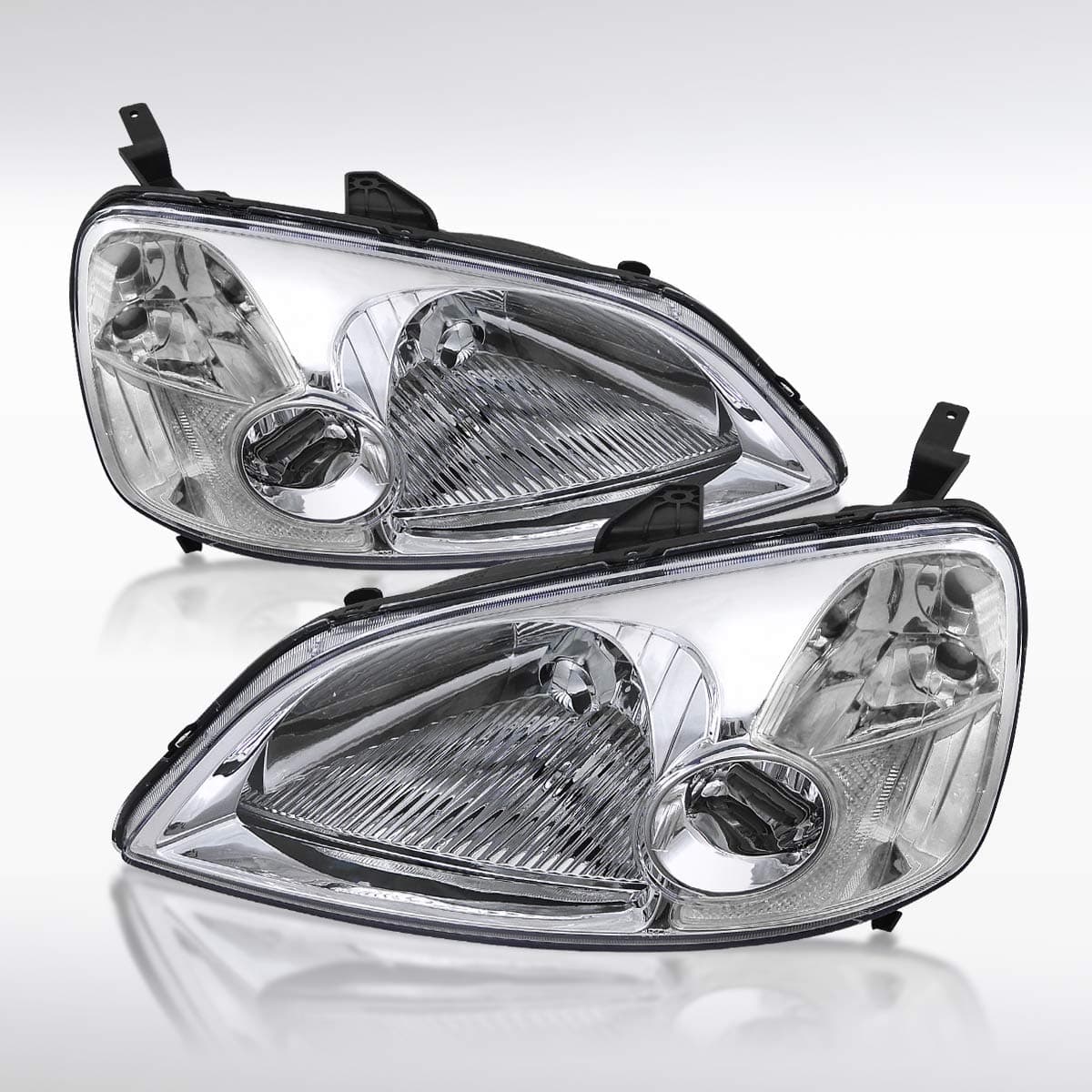 AUTOZENSATION Compatible with 2001-2003 Honda Civic 2/4Dr L+R Pair Head Light Lamp Assembly, Chrome Headlights