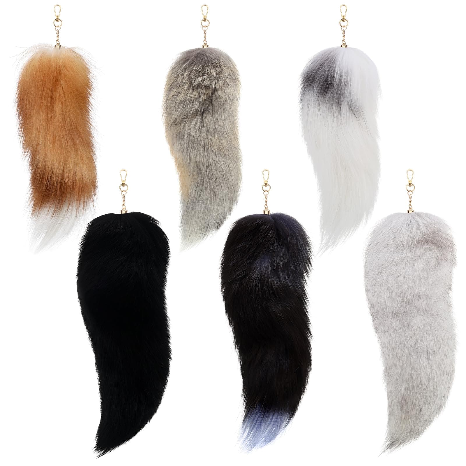 Ferreve Fluffy Fur Fox Tail Keychain Wolf Therian Tail Keychain for Party Cosplay Costume Keyring for Women 2 Sizes