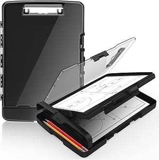 Sooez Original Clipboard with Storage & Pen Holder, Heavy Duty Clip Boards 8.5x11 with Dual Storage, Clearview Dry Erase Coach Clipboard with Real Hinge, High Capacity, School & Office Supplies
