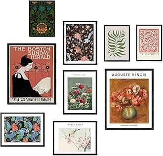 uniroVintage Eclectic Wall Art Prints, Eclectic Wall Decor, Retro Gallery Wall Prints for Bedroom Dorm, Maximalist Decor Poster for Room Aesthetic, Colorful Boho Wall Decor Flower Botanical Prints (Unframed)