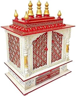 Fasherati Wooden Temple/Pooja Mandir Mandap for Home (Red Jali, 18 x 12 x 24 Inch)
