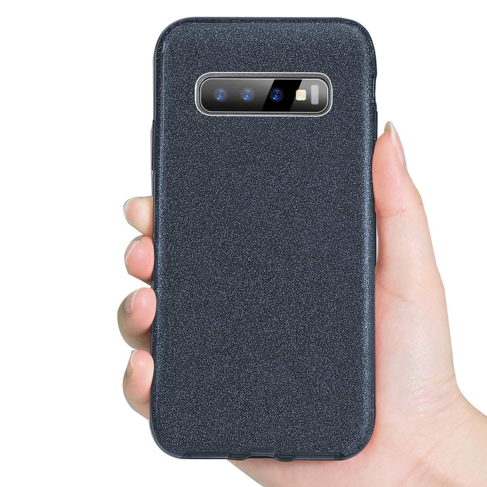 SUBESKINGCompatible for The Samsung Galaxy S10+ Plus Case,Cute Glitter Sparkle Bling[Three Layer] Protective Phone Cover for Women Girls(Black)