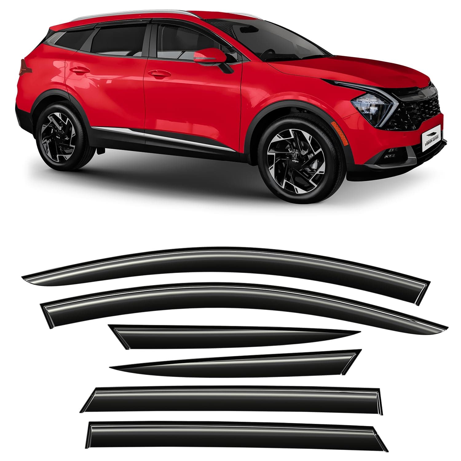 Voron Glass Tape-on Extra Durable Rain Guards for Kia Sportage 2023-2026, Window Deflectors, Vent Window Visors, 6 Pieces - 100451