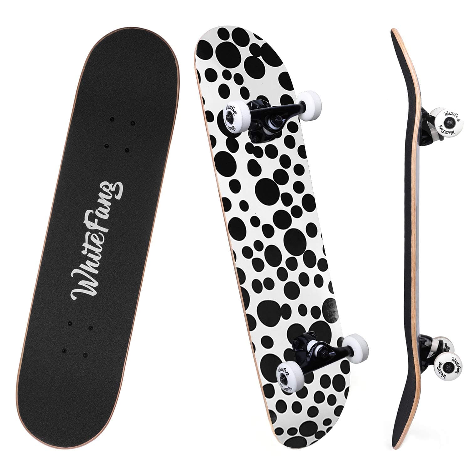 WhiteFang Skateboards for Beginners, Complete Skateboard 31 x 7.88, 7 Layer Canadian Maple Double Kick Concave Standard and Tricks Skateboards for Kids and Beginners