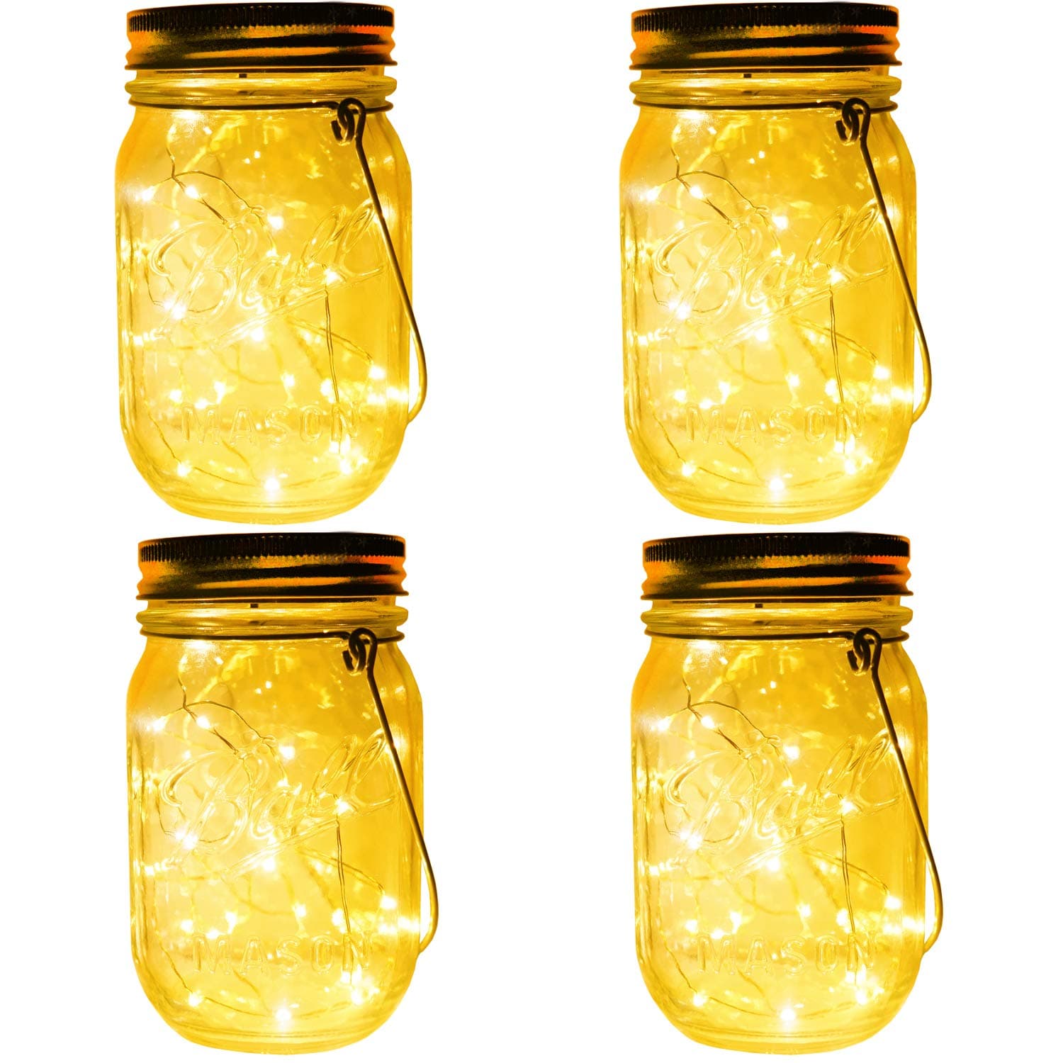 4-Pack 30 LEDs Solar Powered Mason Jar Lights, Watrproof Outdoor Hanging Led Fairy Firefly String Lights Lanterns,Best Patio Wedding Party Deck Garden Decor