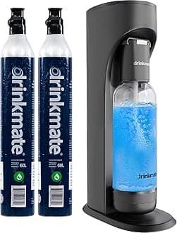 DrinkMate Sparkling Water and Soda Maker, Carbonates Any Drink Includes 1L Re-usable BPA-Free Carbonating Bottle, Two CO2 Cylinders and Fizz Infuser - Matte Black