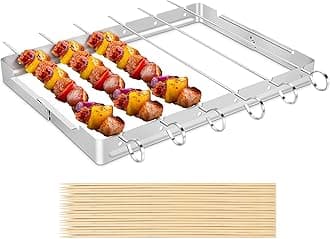 Unicook Heavy Duty Stainless Steel Shish Kabob Set,6-Piece Skewer and Grill Rack Set