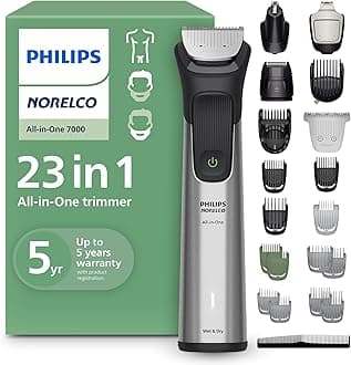 Philips All-in-One Series 7000 23-Piece Trimmer - Electric Shaver and Clipper for Face, Beard, Head & Body, Self-Sharpening Titanium Blades, 26 Length Settings (0.5-16 mm), MG7970/49