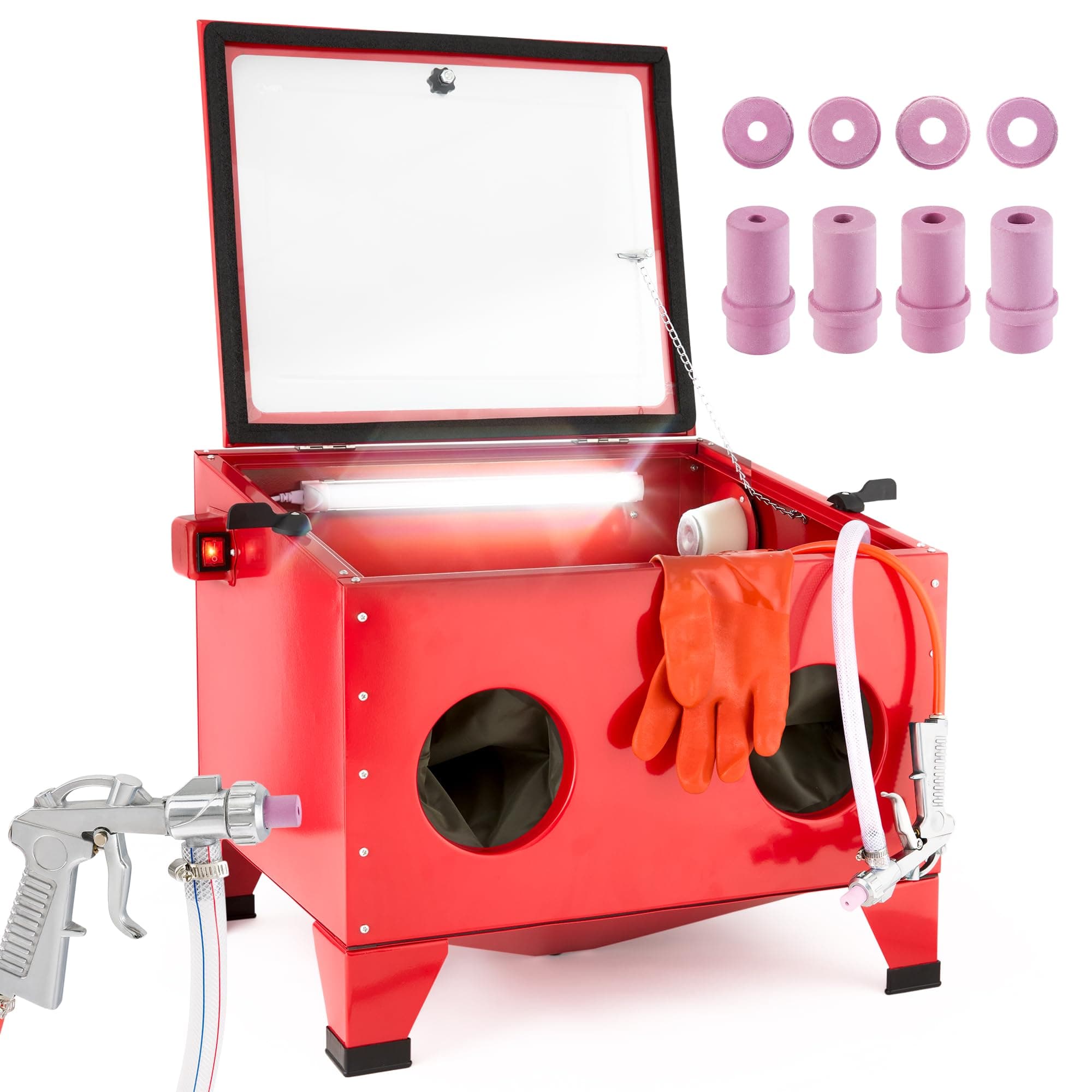 Sand Blasting Cabinet 90L | Sand Blasting Machine | Sand Blaster Kit incl. Blasting Gun with 4 Ceramic nozzles | Work Gloves | Viewing Window + 5 Replacement foils
