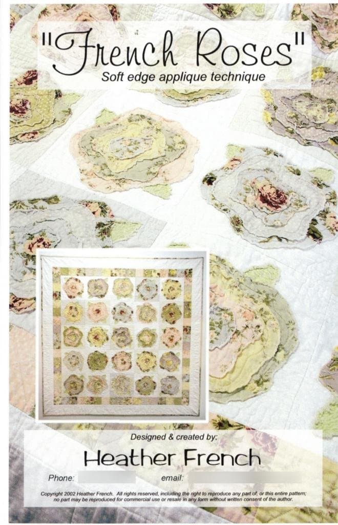 Heather French Roses Quilt Sewing Pattern Easy Soft Edge Applique, 57 Inches Square