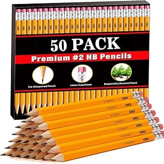 Wood-Cased #2 HB Pencils, 50 Pack Bulk Pre-Sharpened Yellow Pencils with Top Erasers, School Classroom Teacher Supplies, Writing, Drawing and Sketching