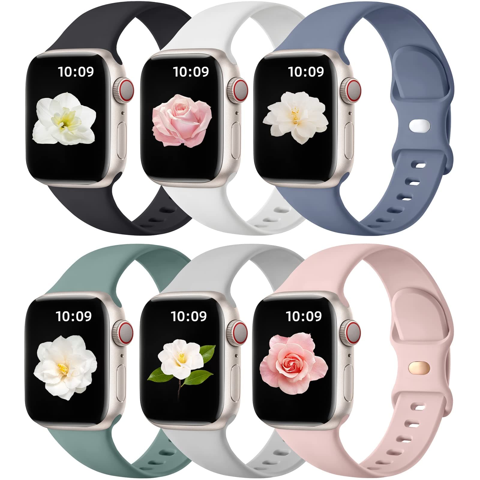 6 Pack Bands Compatible for Apple Watch Band 38mm 40mm 41mm 42mm 44mm 45mm 46mm 49mm Women Men, Soft Silicone Sport Band Strap for iWatch Apple Watch Series 11 10 9 8 7 6 5 4 3 2 1 SE Ultra