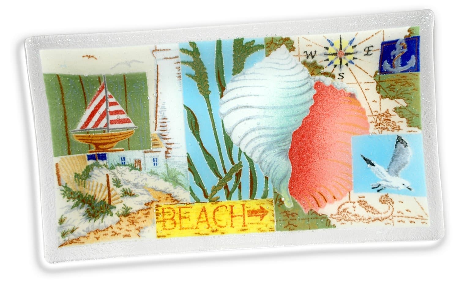 Handcrafted Art Coastal Rectangular Tray, 14", Multicolored