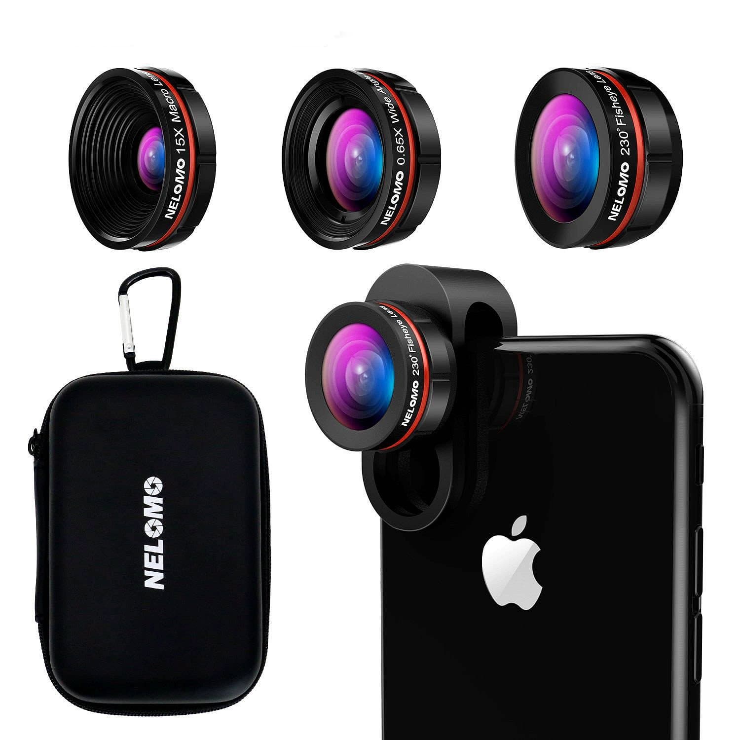 Universal Professional HD Camera Lens Kit for iPhone XR XS X/8/7Plus/7/6sPlus/6s, Samsung S8+/S8 and other Cellphones (230¡ã Fisheye Lens, 0.65X Super Wide Angle Lens, 15X Super Macro Lens)