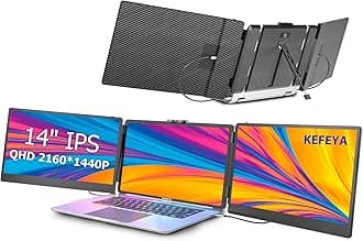 KEFEYA Laptop Screen Extender, 14" Portable Monitor for Laptop, 1440P QHD Triple Screen Monitor Extender for 13"-17" Laptops, HDMI/USB-C for MacBook, Windows, Chrome, Switch, Plug & Play