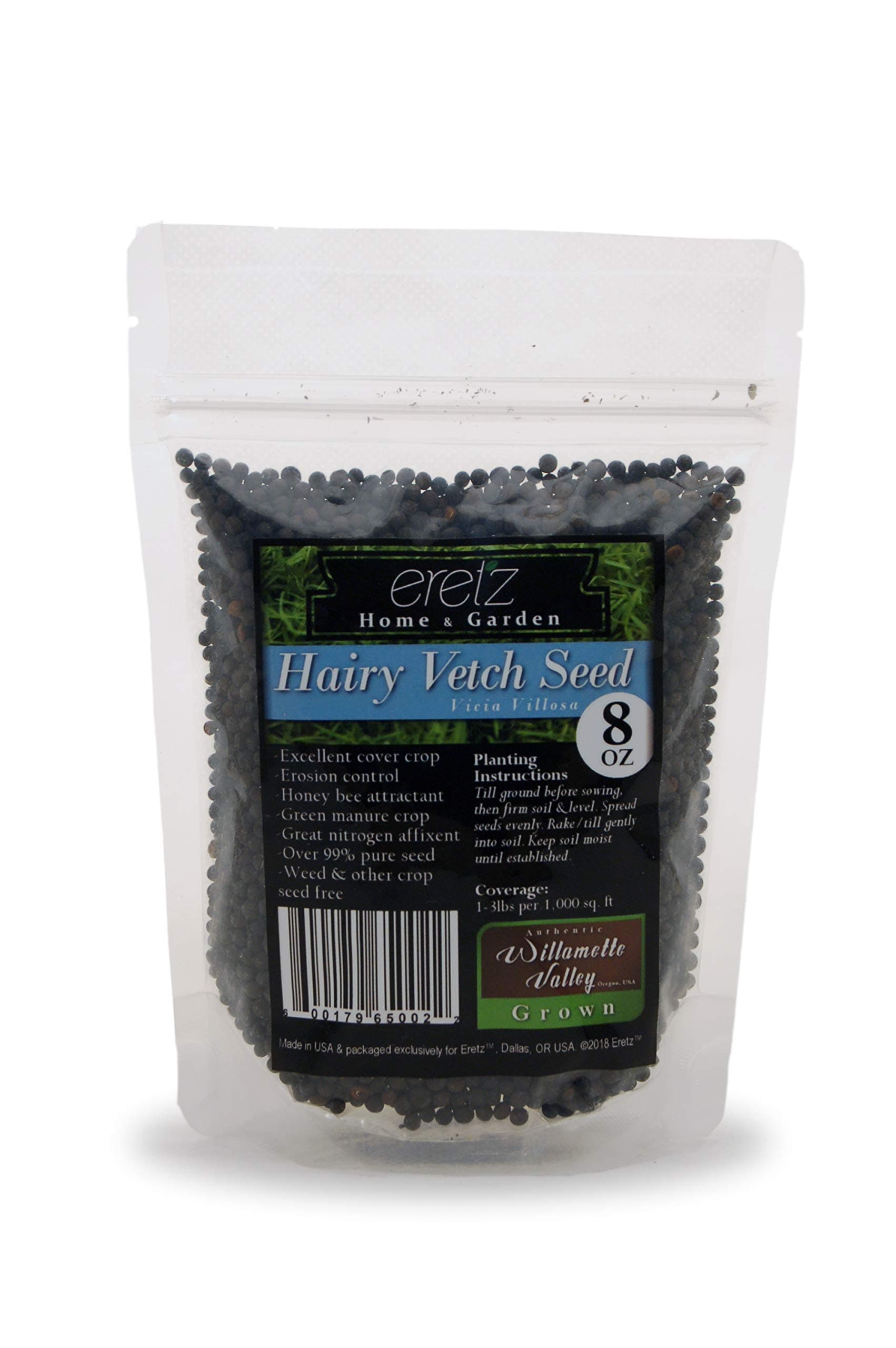 Hairy Vetch Legume Seed by Eretz (8oz) - Choose Size! Willamette Valley, Oregon Grown, Non-GMO, No Fillers, No Coatings, 1 Seed.