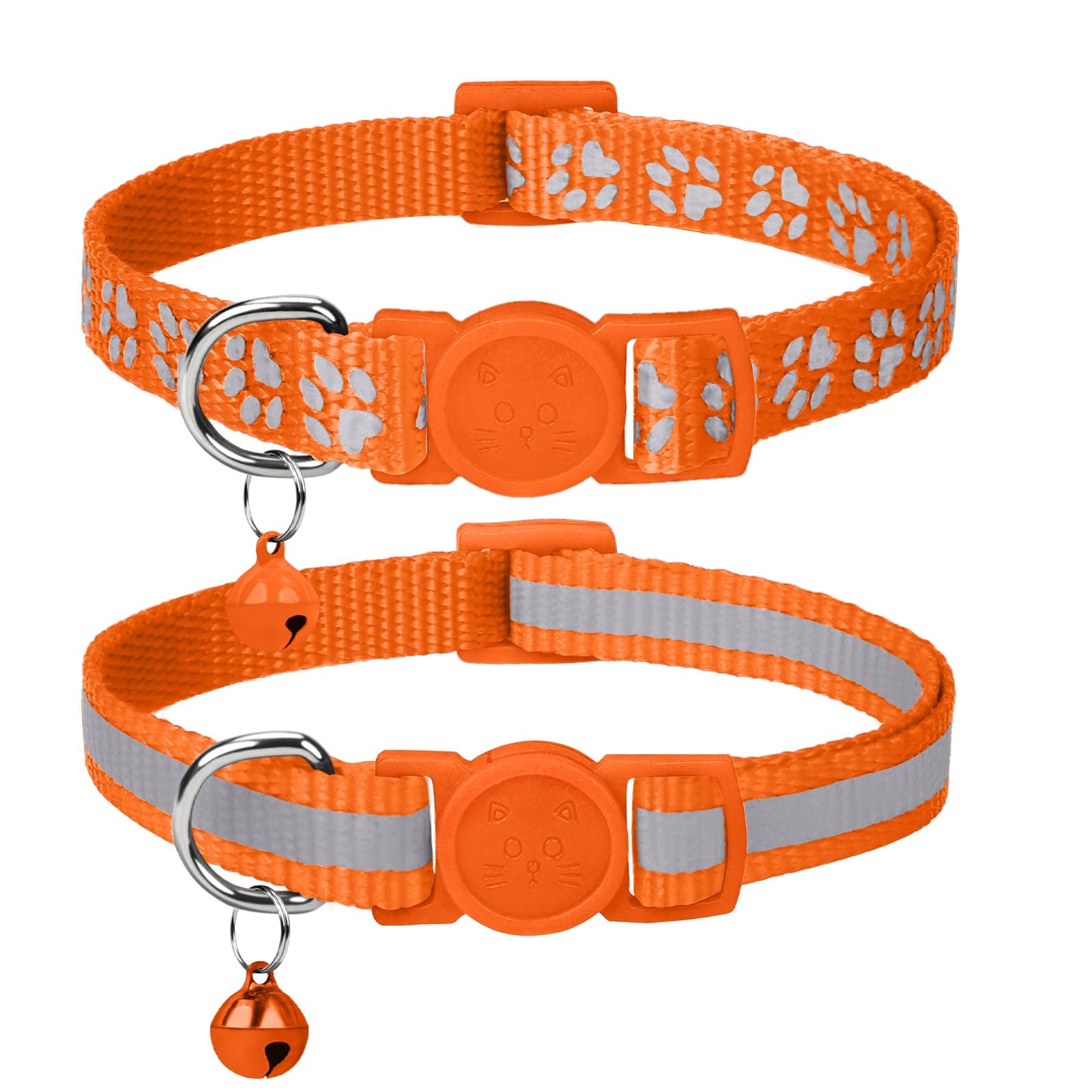 Taglory Reflective Cat Collar Breakaway with Bell, High Visibility Night Strip, Lightweight Adjustable Nylon Collar for Boy Girl Cats, 2 Pack, 7.5-12.5 Inch, Orange