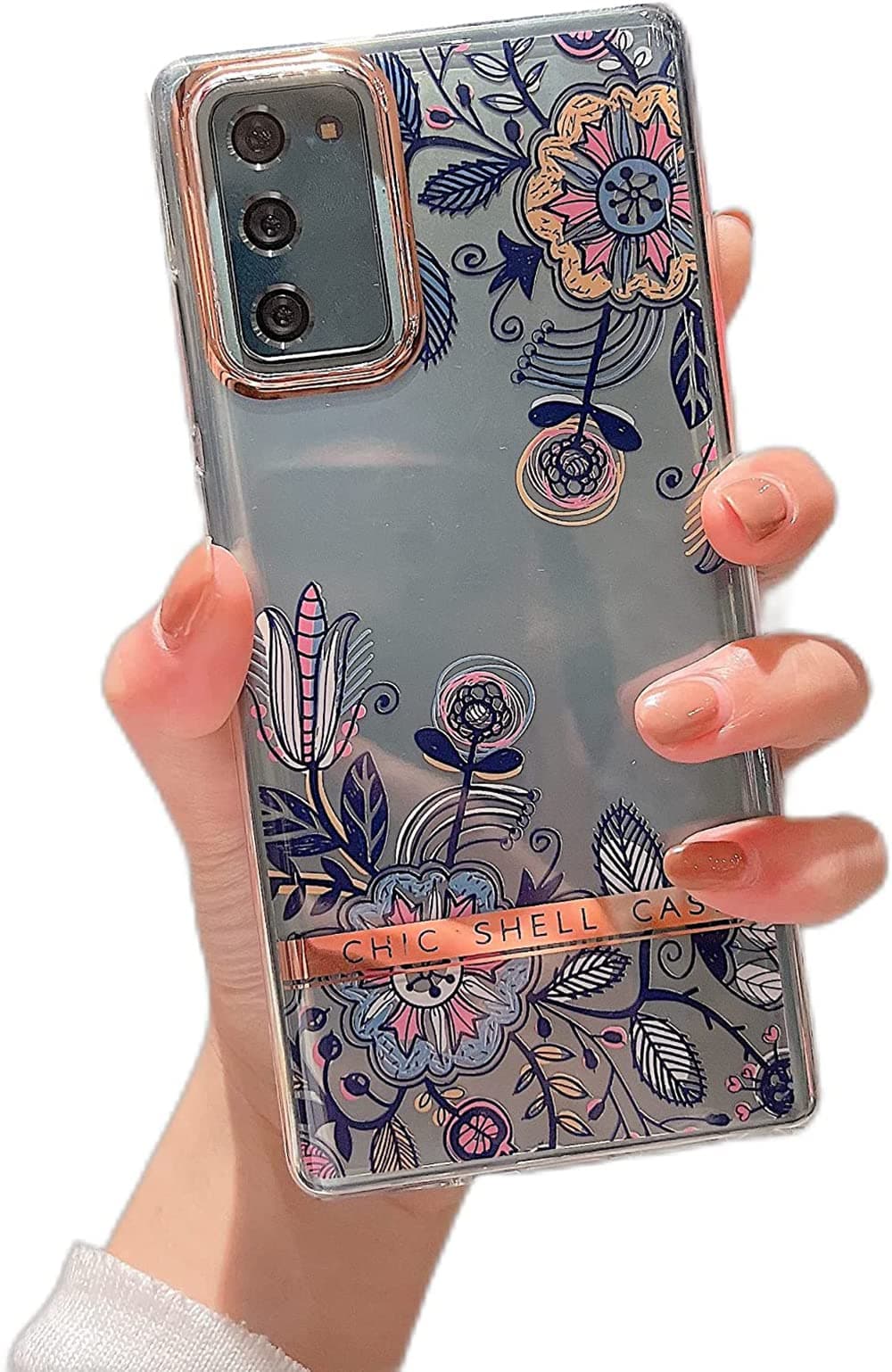 Case for Galaxy S20 FE with Flower, KASTWAVE Shockproof Clear Floral Pattern Hard PU Case with Soft TPU Bumper for Samsung Galaxy S20 FE 5G 2020 6.5-inch(Graffiti Flower)