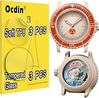Ocdin Blancpain X Swatch Premium Screen Protector Watch Protective Film Set Anti Scratch Crystal Soft Cover Film and Tempered Back Film (3 TPU& 3 Glass)
