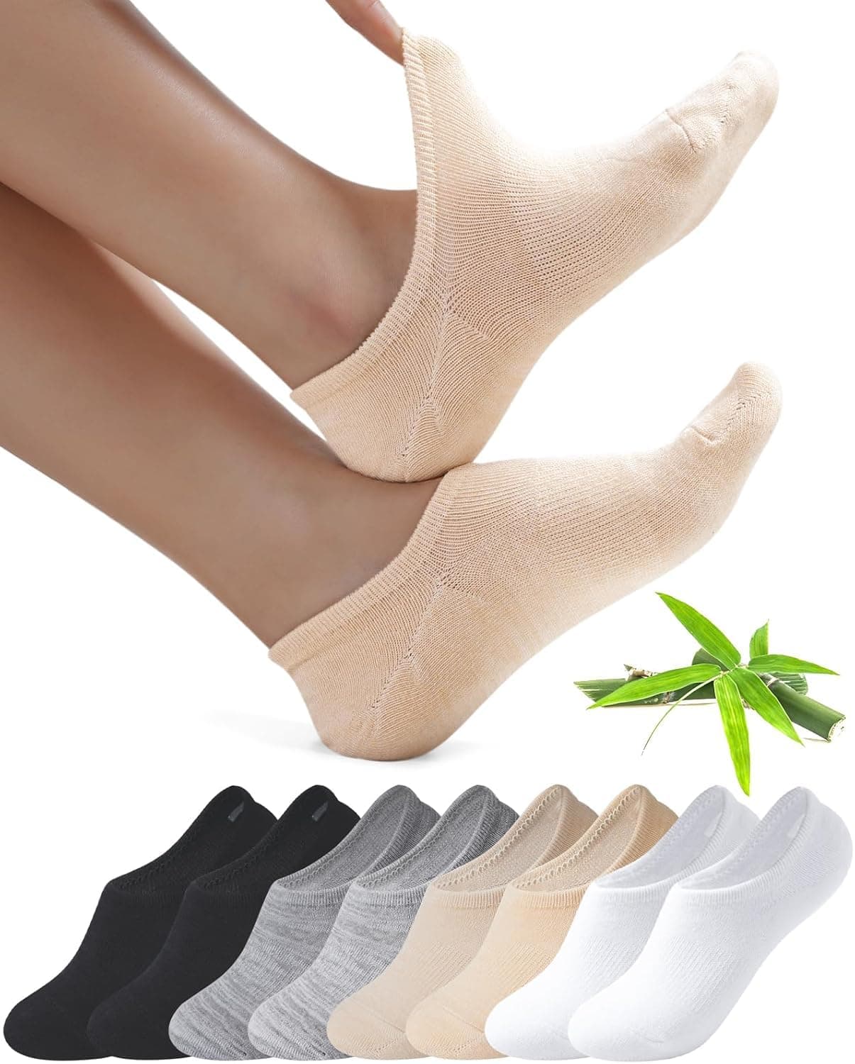 Bamboo No Show Trainer Socks for Womens and Men - 8 Pairs Non Slip Low Cut Ankle Socks Sneaker Invisible Footies Loafers Casual Boat Shoes