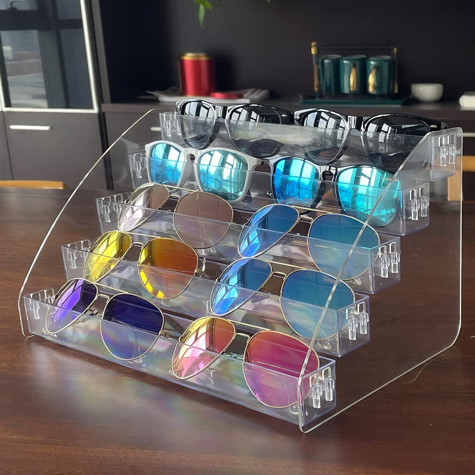MineSign Sunglasses Organizer Clear Eyeglasses Display Case Sticker Display Tray Box For Glasses Tabletop Holder Stand (5 layer)