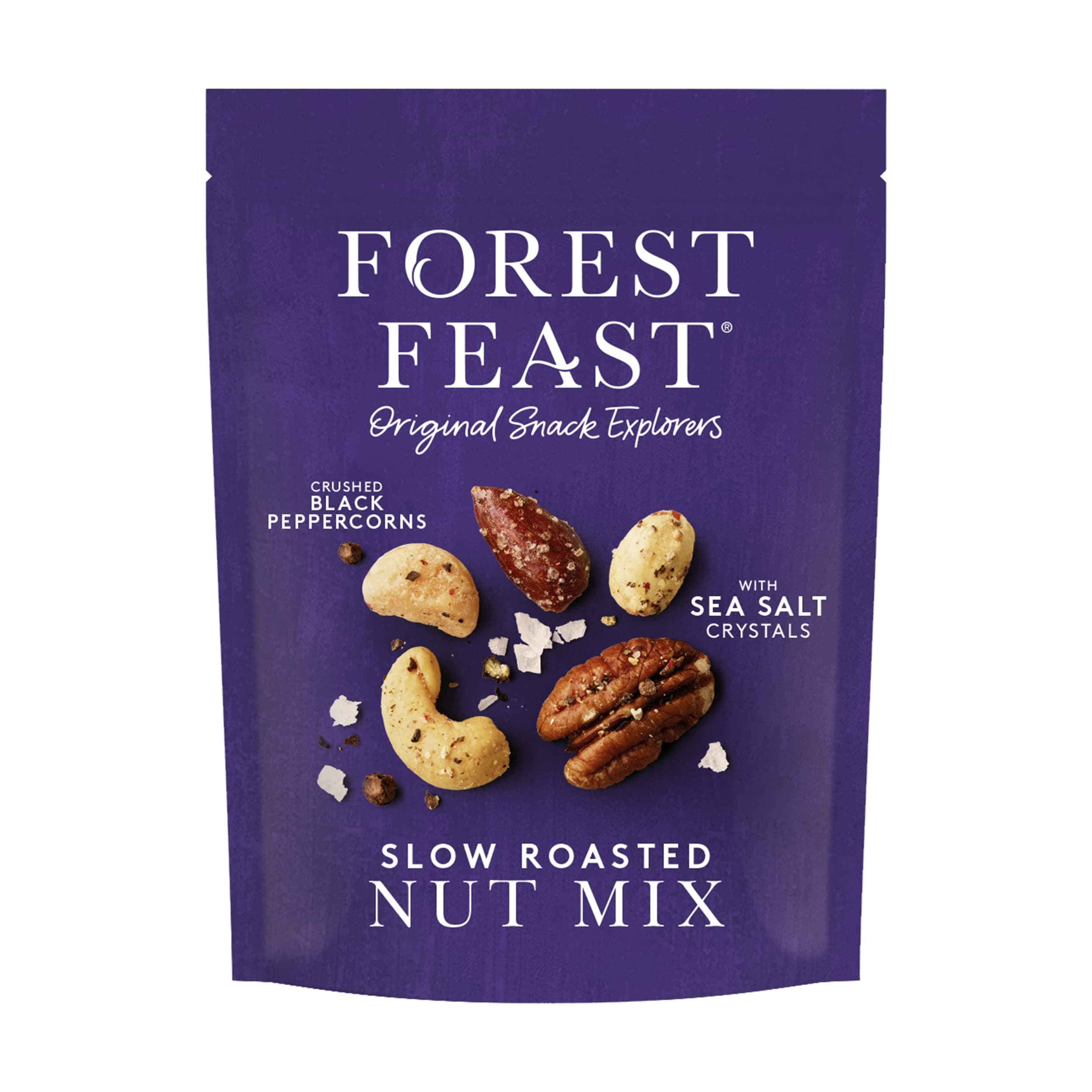 FOREST FEAST Slow Roasted Nut Mix 8 x 120g | Sea Salt & Black Peppercorn Roasted Mixed Nuts with Cashews, Almonds, Macadamias, Pecans & Peanuts | High Protein Snack