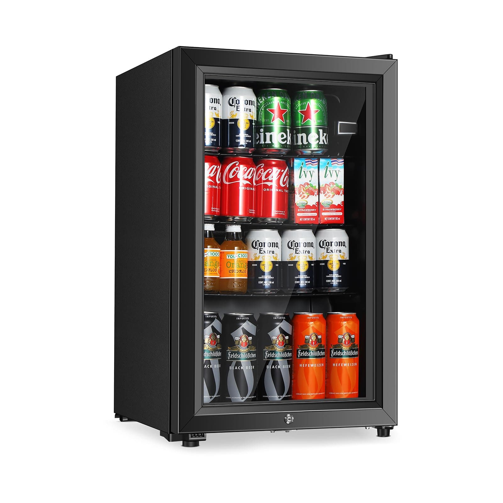 Beverage Refrigerator With 80 Can, Freestanding Beverage Cooler For Office, Bar, Home|Double Glass Door & Adjustable Shelving..