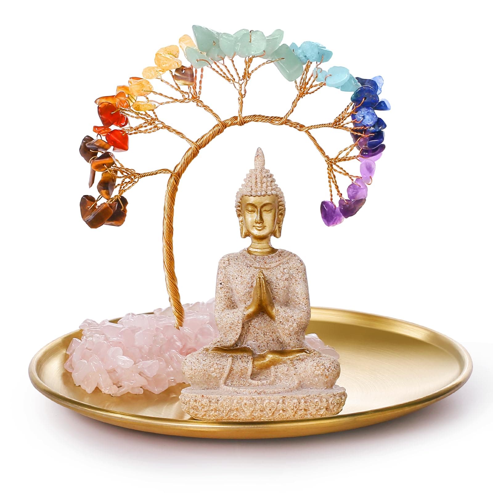 INNOLITES 7 Chakra Crystal Tree and Buddha Statue Set, Yoga Meditation Decor, Money Tree and Buda Statue for Home Living Room Office Shelf Decor Wealth and Luck