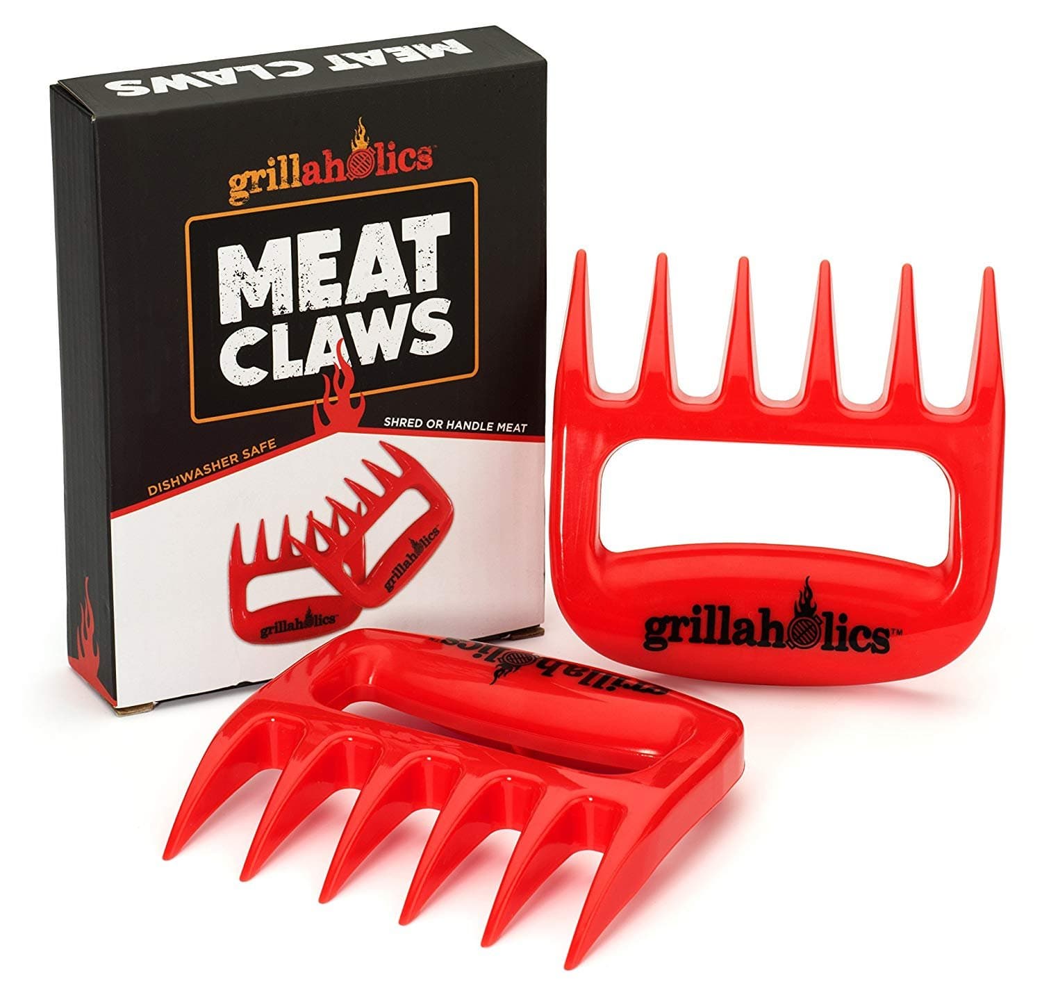 Grillaholics BBQ Meat Shredder Claws - Wolverine Style Ultra-Sharp Blades Quickly Lift Handle & Shred Meats - Best Dishwasher Safe Bear Claw Pulled Pork Meat Shredders in BBQ Grill Accessories (Red)