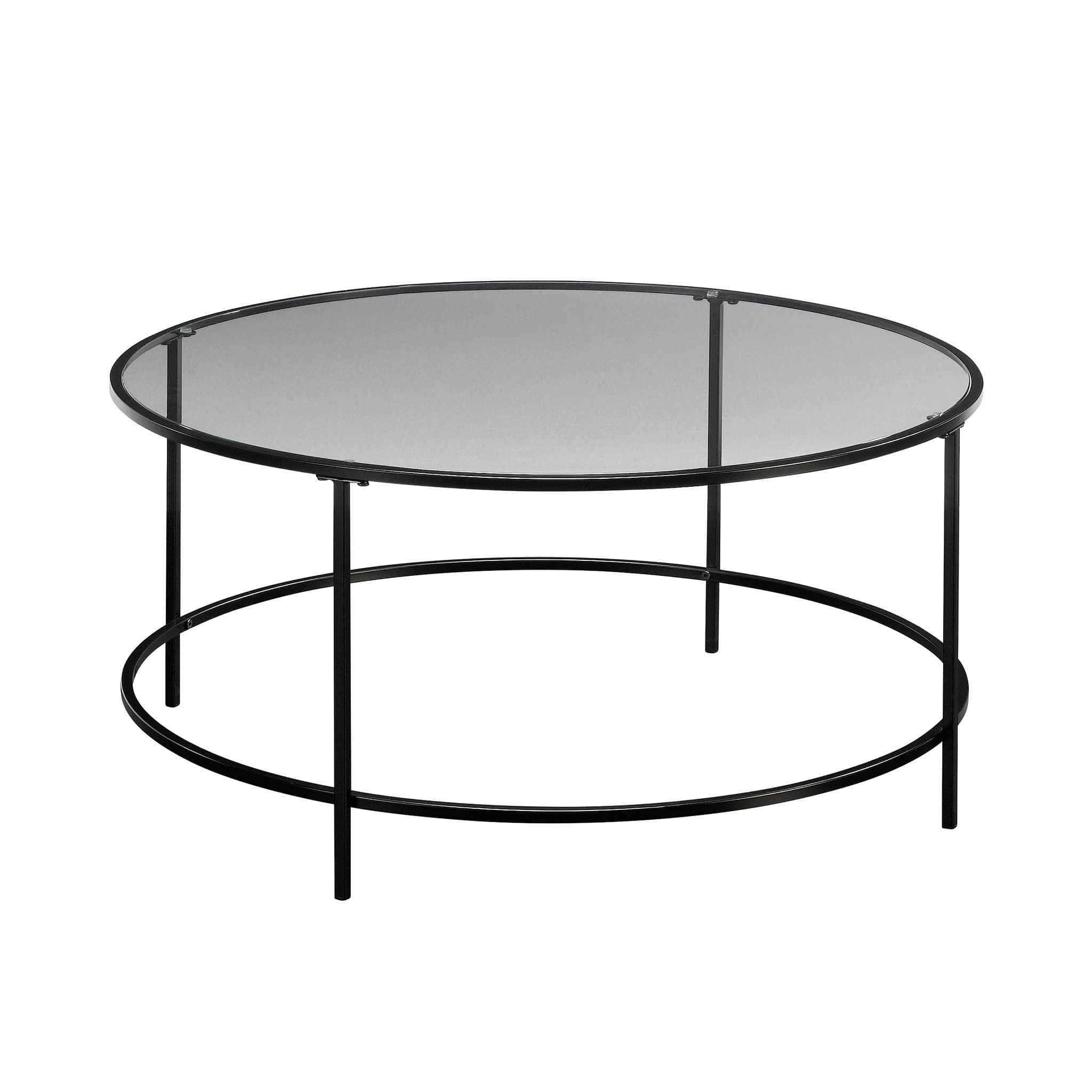 Sauder International Lux Round Coffee Table, Black/Clear Glass