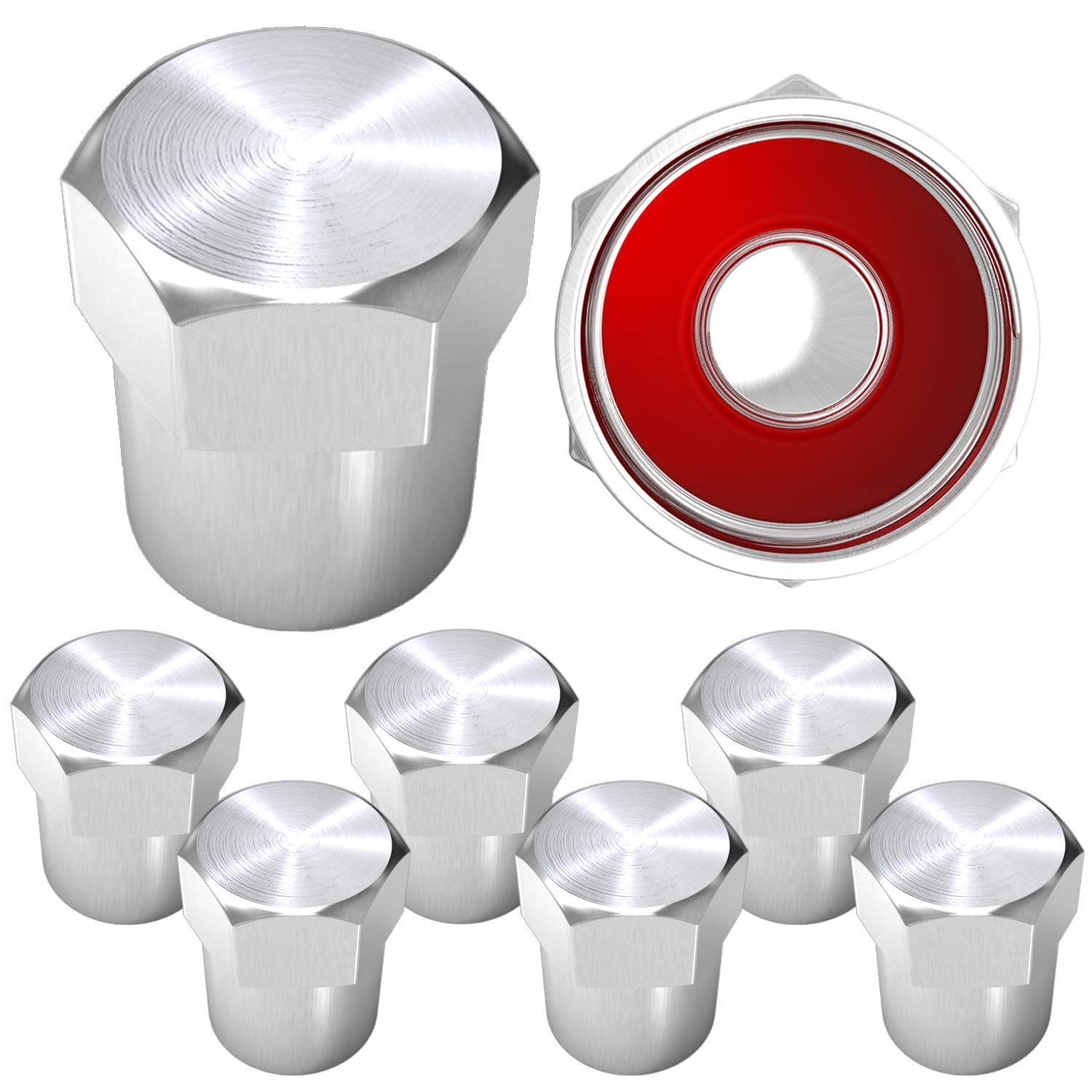 SAMIKIVA Brass Rubber Seal Tire Valve Stem Caps, Dust Proof Covers Universal fit for Cars, SUVs, Bike and Bicycle, Trucks, Motorcycles Flat Top (Silver (8 Pack))