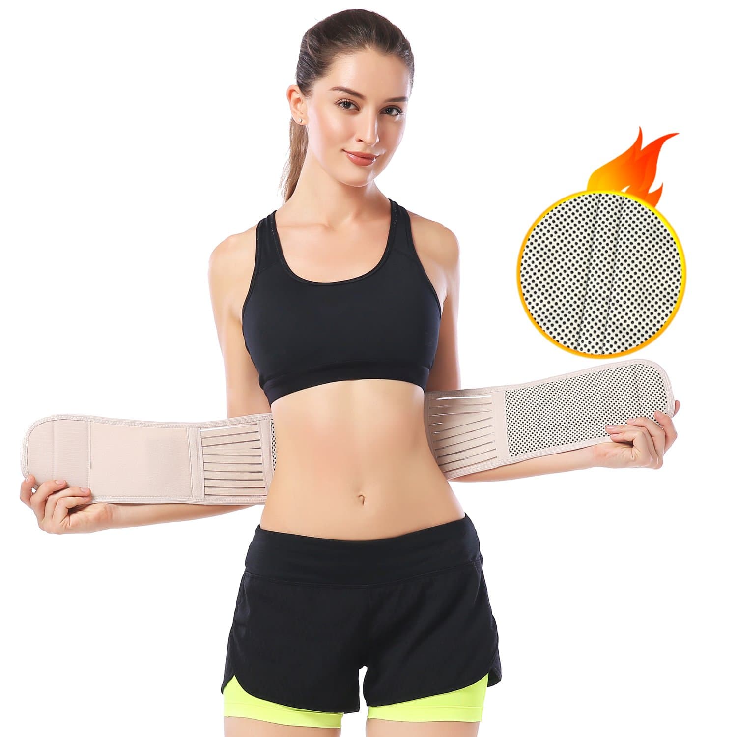 VITOMOR Back Support Belt for Woman and Man - Adjustable Lumbar Massage Belt - Self-Heating Magnetic Therapy Belt - Relieve Lower Back Pain and Stress (Nude, M)