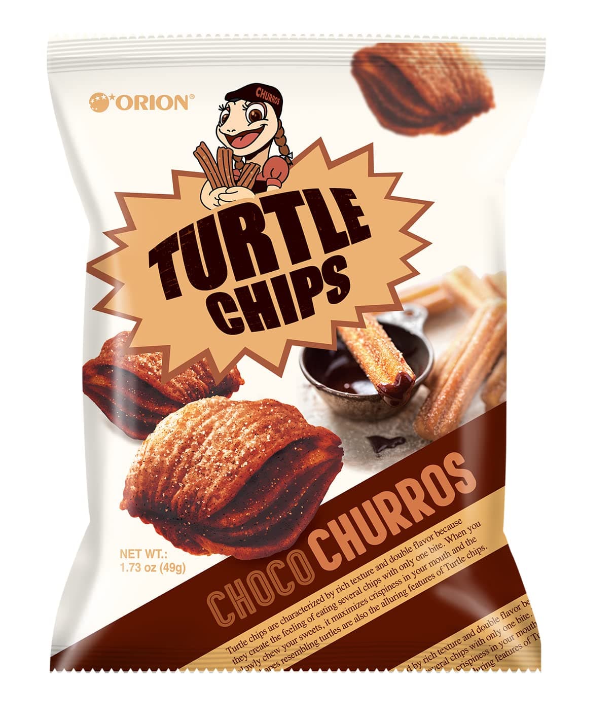 K-Munchies Orion Turtle Chips - 6 Variety Packs, 49g - Choco Churro (3) and Sweet Corn (3) Flavors - Snack Size Korean Chips - Savory, Crispy Korean Snacks - On-The-Go Corn Snack Chip