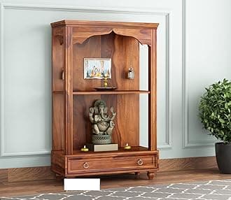 Santosha Decor Wooden Free Stand, Pooja, Mandir, Sheesham (Rosewood) Solid Wood Home Temple (Honey Finish Color)