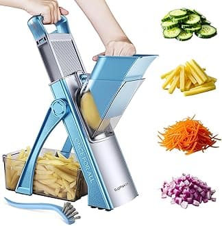 Safe Mandoline Vegetable Slicer Adjustable Vegetable Chopper Mandolin Multifunction Potato Slicer with 4 Modes Dicer, Julienne Kitchen Chopping Artifact (SkyBlue)