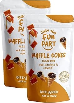 Bite-Size Crispy Mini Waffle Cones | Filled With Premium Belgian Chocolate | Great For Snacks, Desserts, Grab & Go | Kosher | 4.23 Ounce (Pack of 2, Caramel, Milk Chocolate)