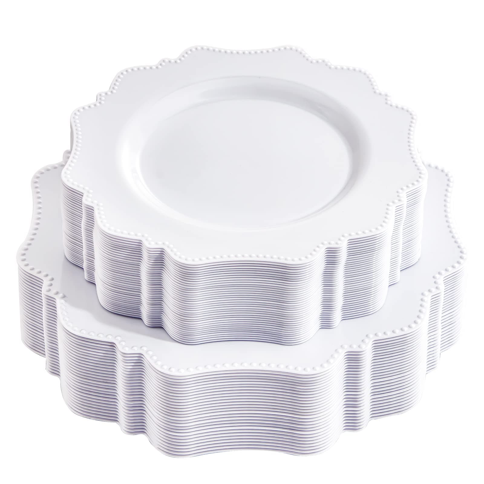 COLOSUS 60PCS White Plastic Plates for 30 guests-Fancy Plastic Beaded Plates,Plastic Plates for Party, Elegant White plates,Include 30 PCS 10.5" Dinner plates & 30PCS 8.25" Dessert plates for easter