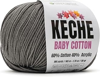 Cotton Yarn, 60% Cotton 40% Acrylic Yarn, Soft Cotton Yarn for Crochet and Knitting, Amigurumi Yarn 1 Skein/Ball 1.76 Oz (50g) / 180 Yrds (165m) - Dark Grey